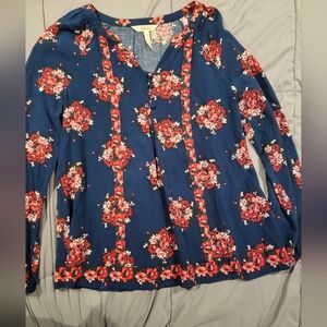 Matilda Jane Blue Top with Red Floral Design